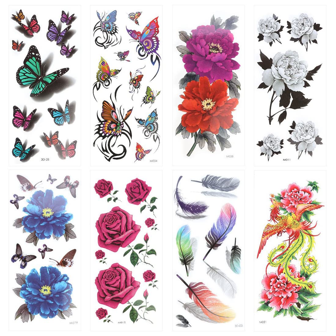 ZORBES 8 pcs Waterproof Colorful Assorted Pattern 3D Temporary/Fake Tattoos Art Sticker for Adult Men & Women for Arms, Legs, Face ZORBES 8 pcs Waterproof Colorful Assorted Pattern 3D Temporary/Fake Tattoos Art Sticker for Adult Men & Women for Arms, Legs, Face
